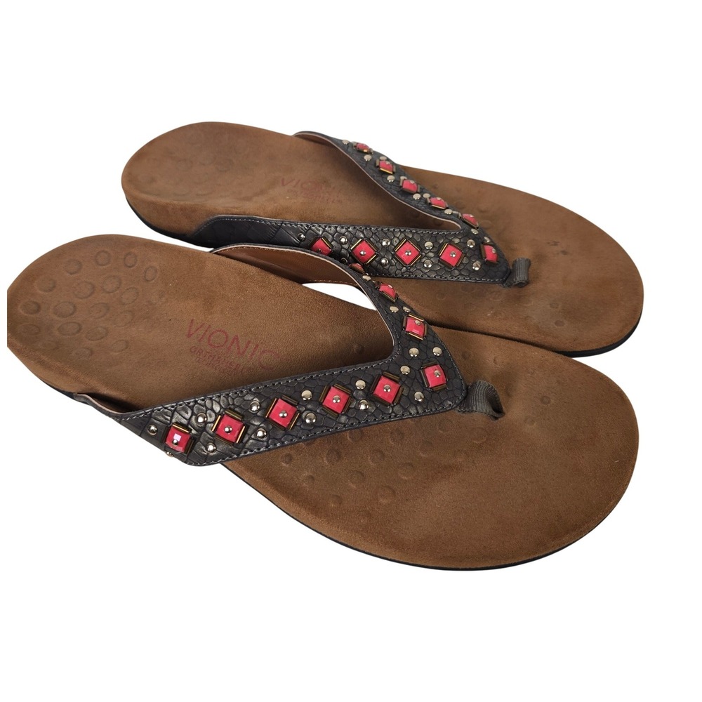 Vionic Floriana Bronze Coral Studded‎ Orthotic Thong Sandals Womens 11